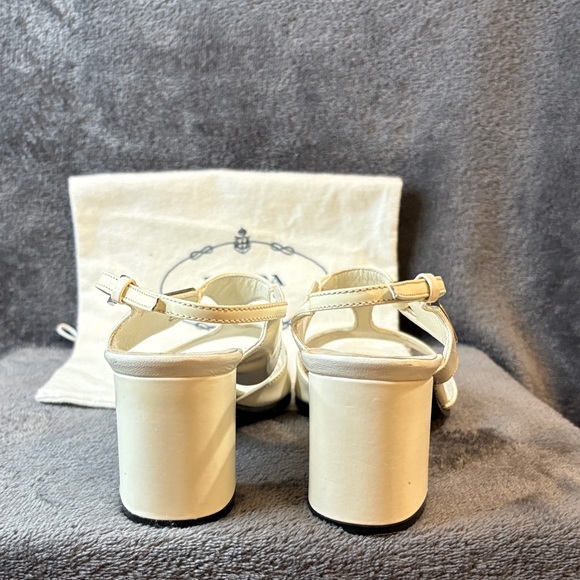 Prada Geometric Cream Logo Triangle Slingback Pumps In Argento 35.5 Sale As Is - Picture 10 of 15